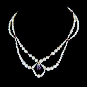 Pearl Draped Amethyst Necklace with 14k Gold