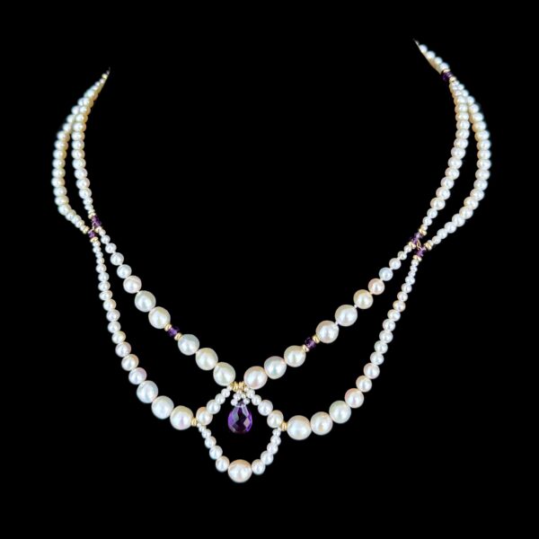 Pearl Draped Amethyst Necklace with 14k Gold