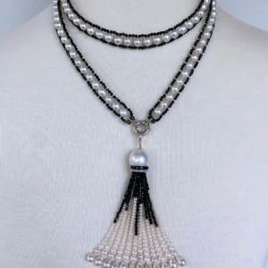 Pearl, Faceted Black Spinel & 14k White Gold Sautoir