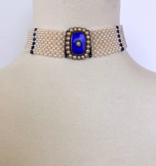 Pearl & Sapphire Choker with Vintage Centerpiece and 14K White Gold