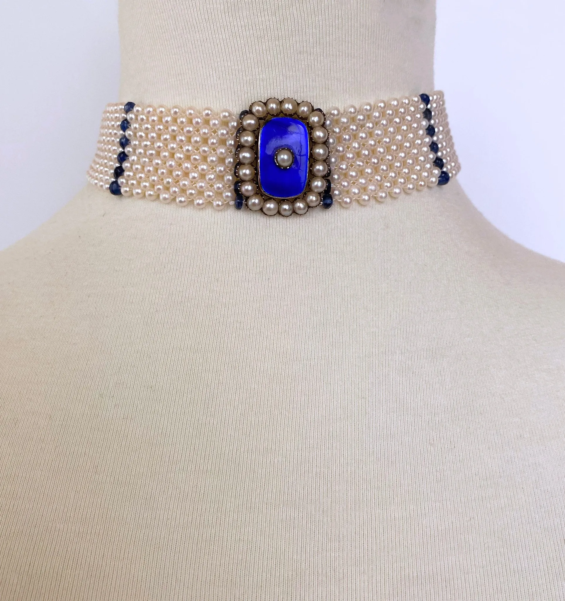 Pearl & Sapphire Choker with Vintage Centerpiece and 14K White Gold
