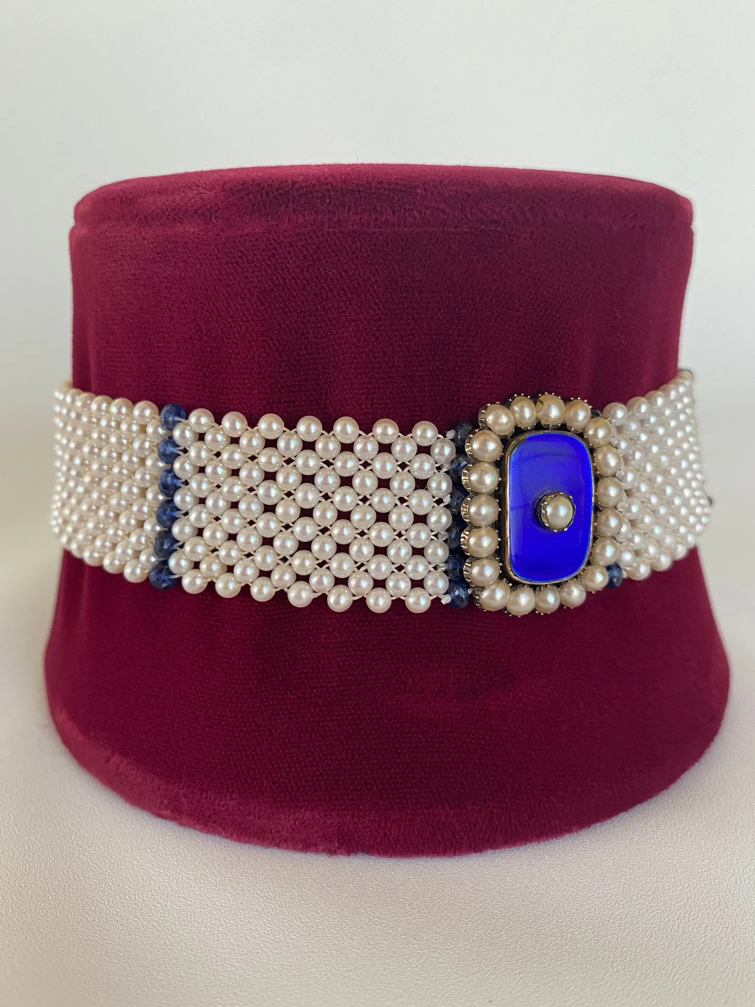 Pearl & Sapphire Choker with Vintage Centerpiece and 14K White Gold - Image 2