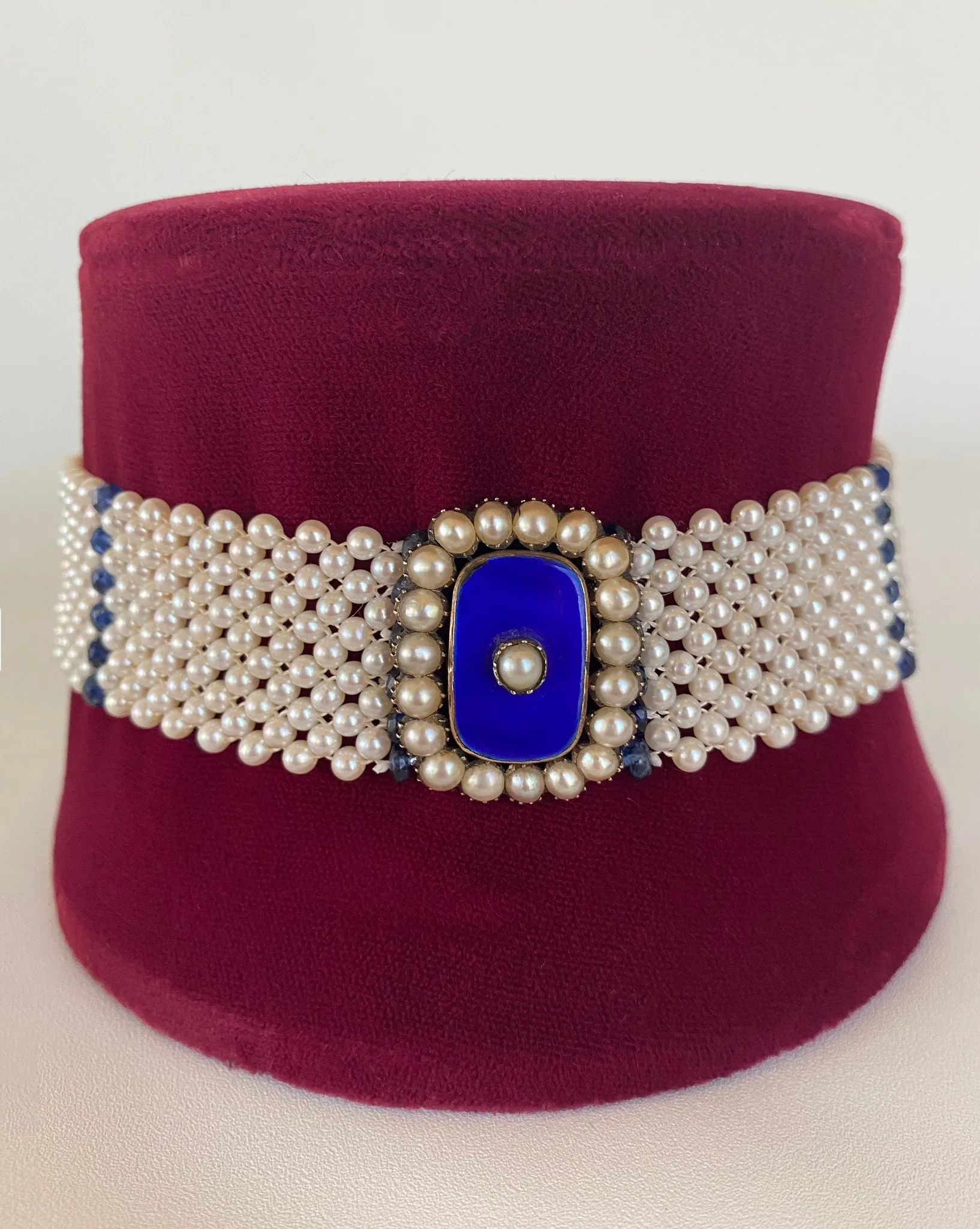 Pearl & Sapphire Choker with Vintage Centerpiece and 14K White Gold - Image 4