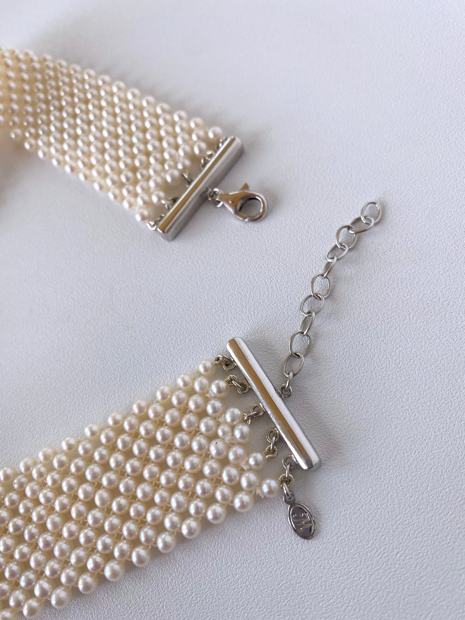 Pearl & Sapphire Choker with Vintage Centerpiece and 14K White Gold - Image 6