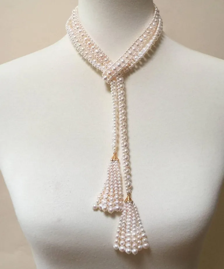 Pearl Sautoir with 14 Karat Gold and Diamond Cup and Pearl Tassels - Image 8