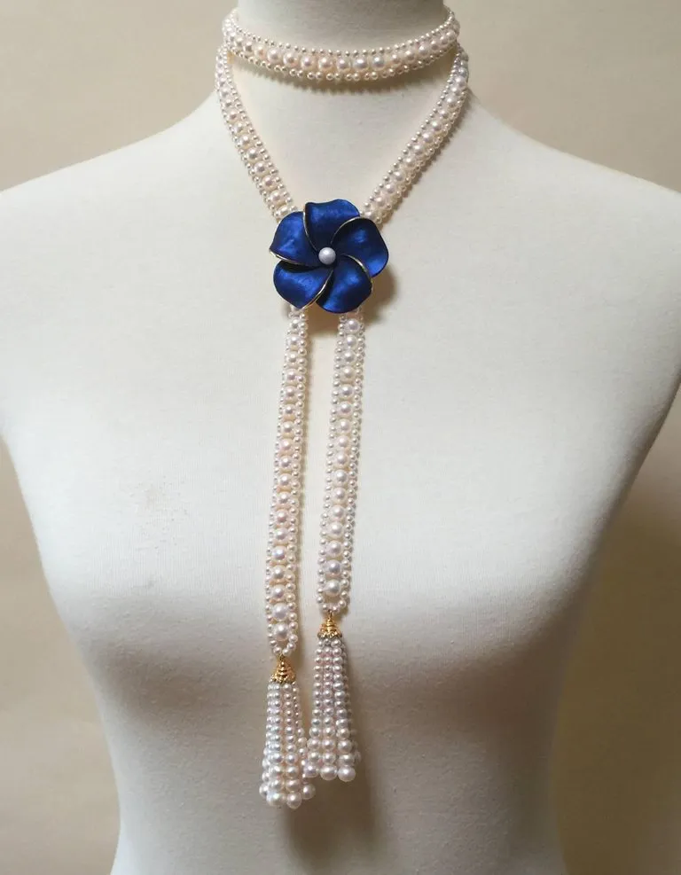 Pearl Sautoir with 14 Karat Gold and Diamond Cup and Pearl Tassels - Image 11