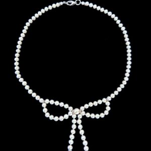 Pearl Necklace with Bow Centerpiece & Rhodium Clasp
