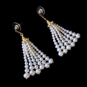 Pearl Tassel Earrings with Diamonds and 14k