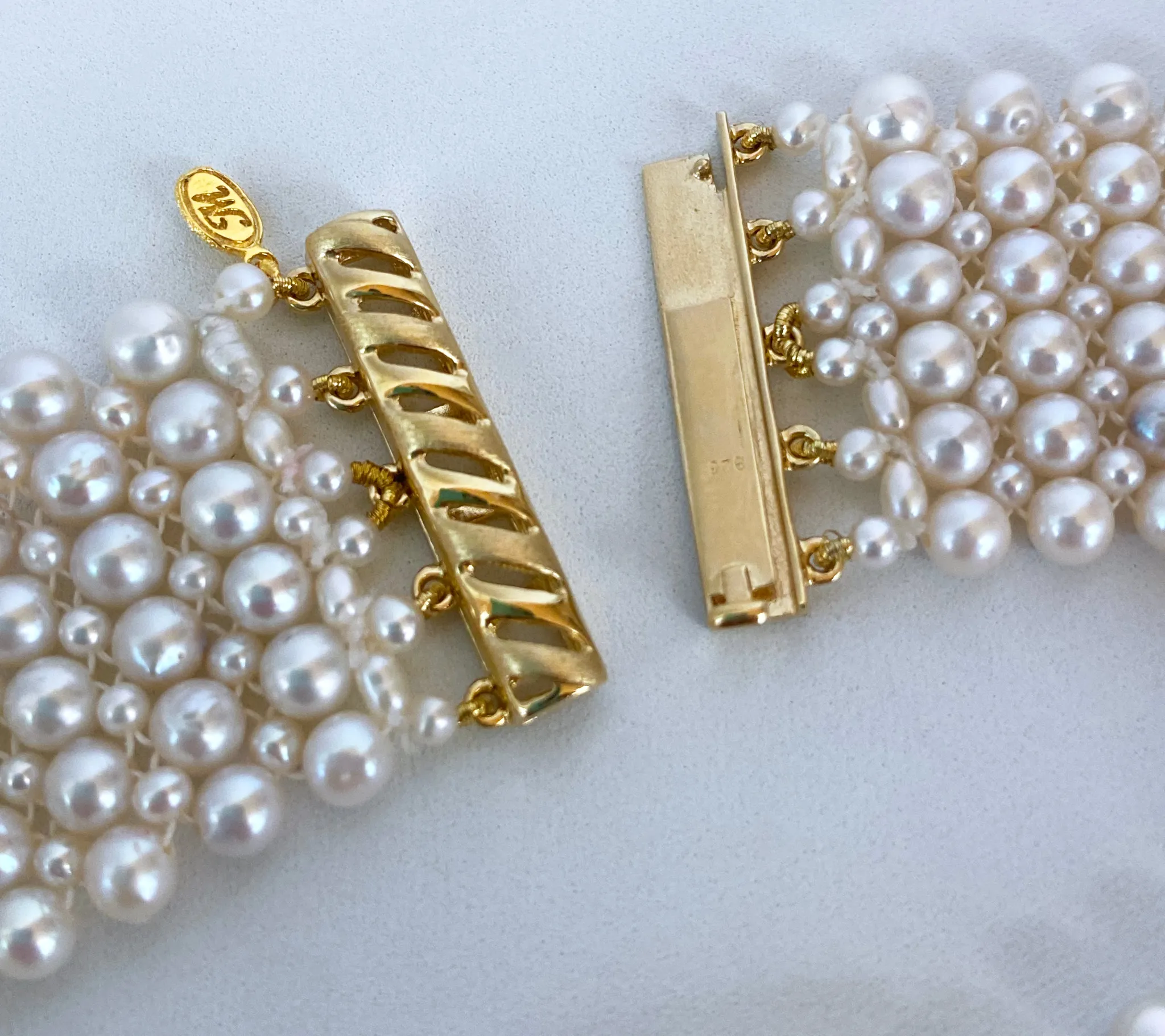 Pearl Woven Choker with 18k Yellow Gold Floral Centerpiece and Findings - Image 6