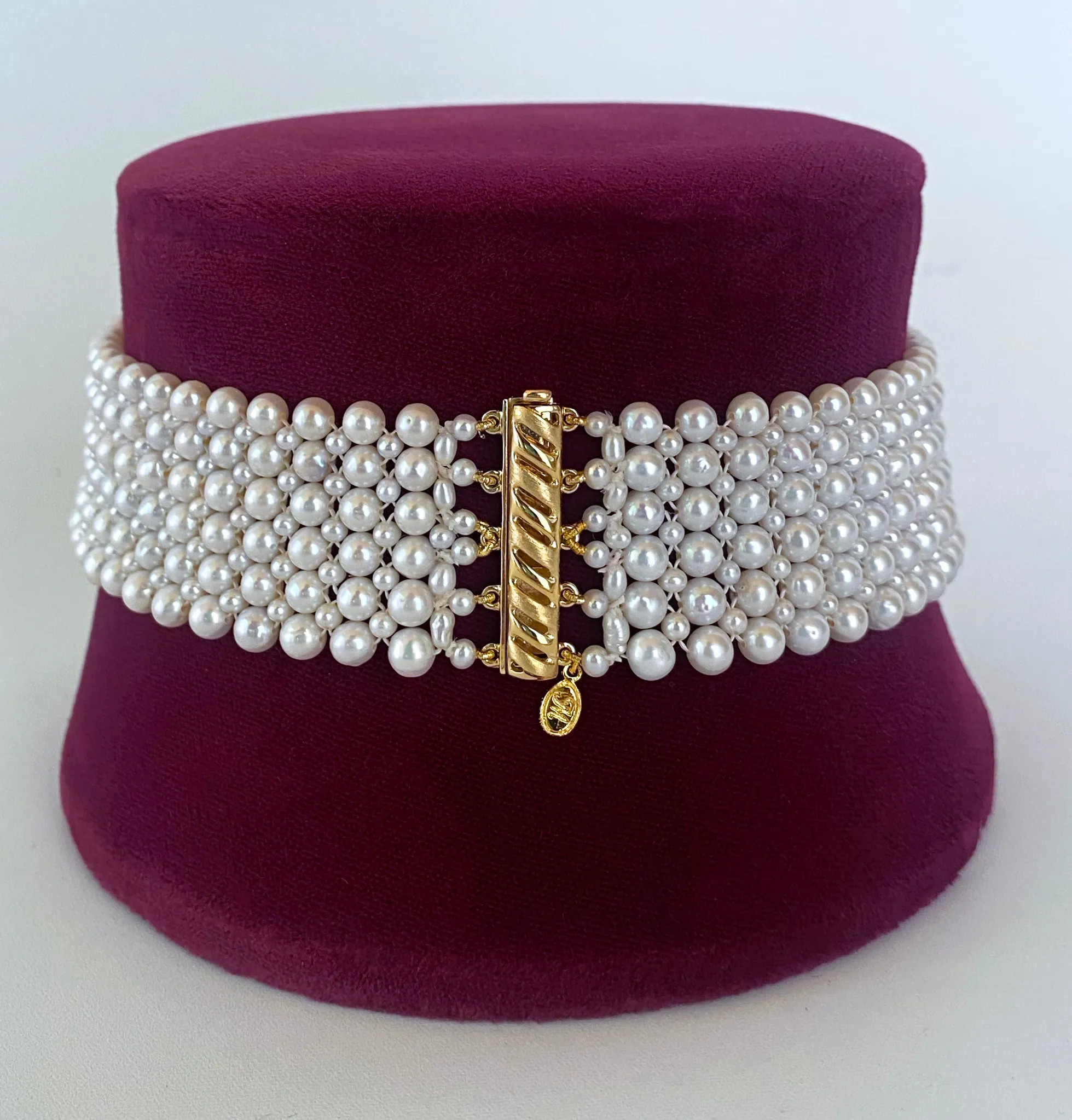 Pearl Woven Choker with 18k Yellow Gold Floral Centerpiece and Findings - Image 8