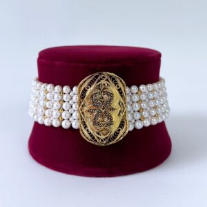 Pearl Woven Choker with Vintage Filigree Centerpiece