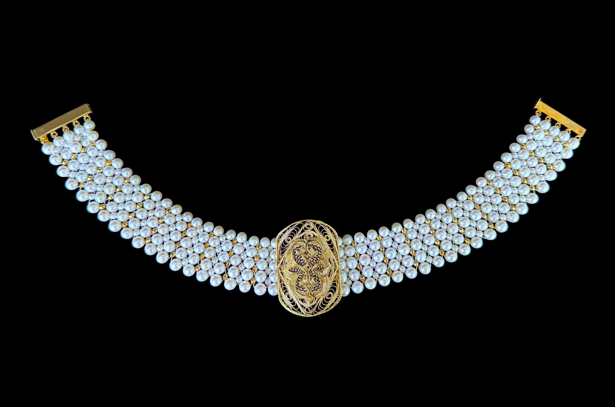 Pearl Woven Choker with Vintage Filigree Centerpiece - Image 5