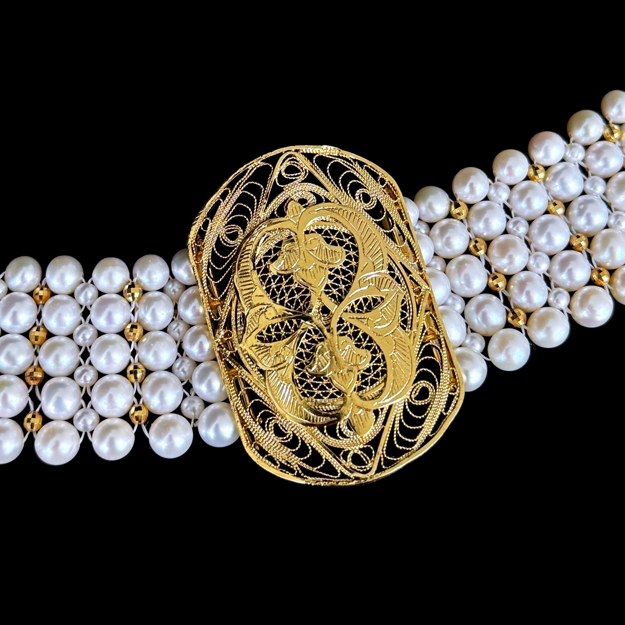 Pearl Woven Choker with Vintage Filigree Centerpiece - Image 11