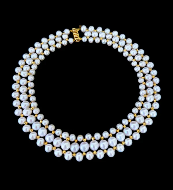 Pearl Woven Necklace with 18k Plated Faceted Beads