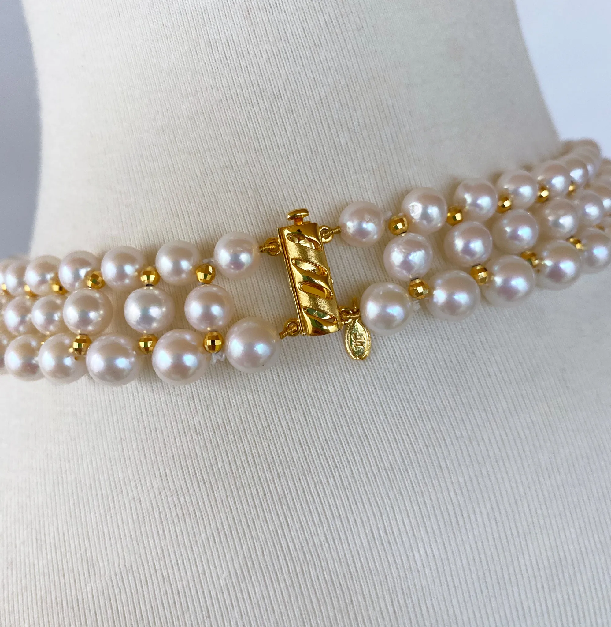 Pearl Woven Necklace with Yellow Gold Plated Faceted Findings & Clasp - Image 3