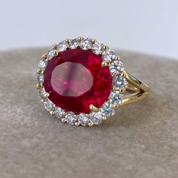 Ruby Ring with VS Diamonds & Solid 14k Yellow Gold
