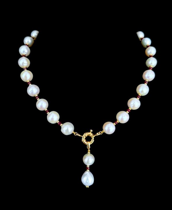 Ruby, Pearl & Solid 14k Yellow Gold Drop Necklace