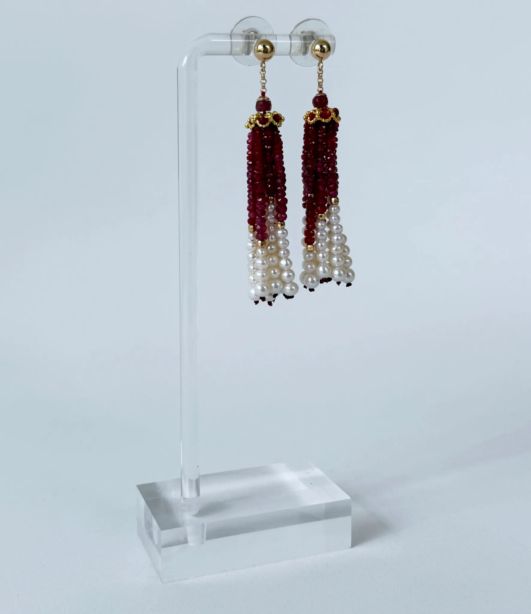 Ruby, Pearl & 14k Graduated Tassel Earrings - Image 8