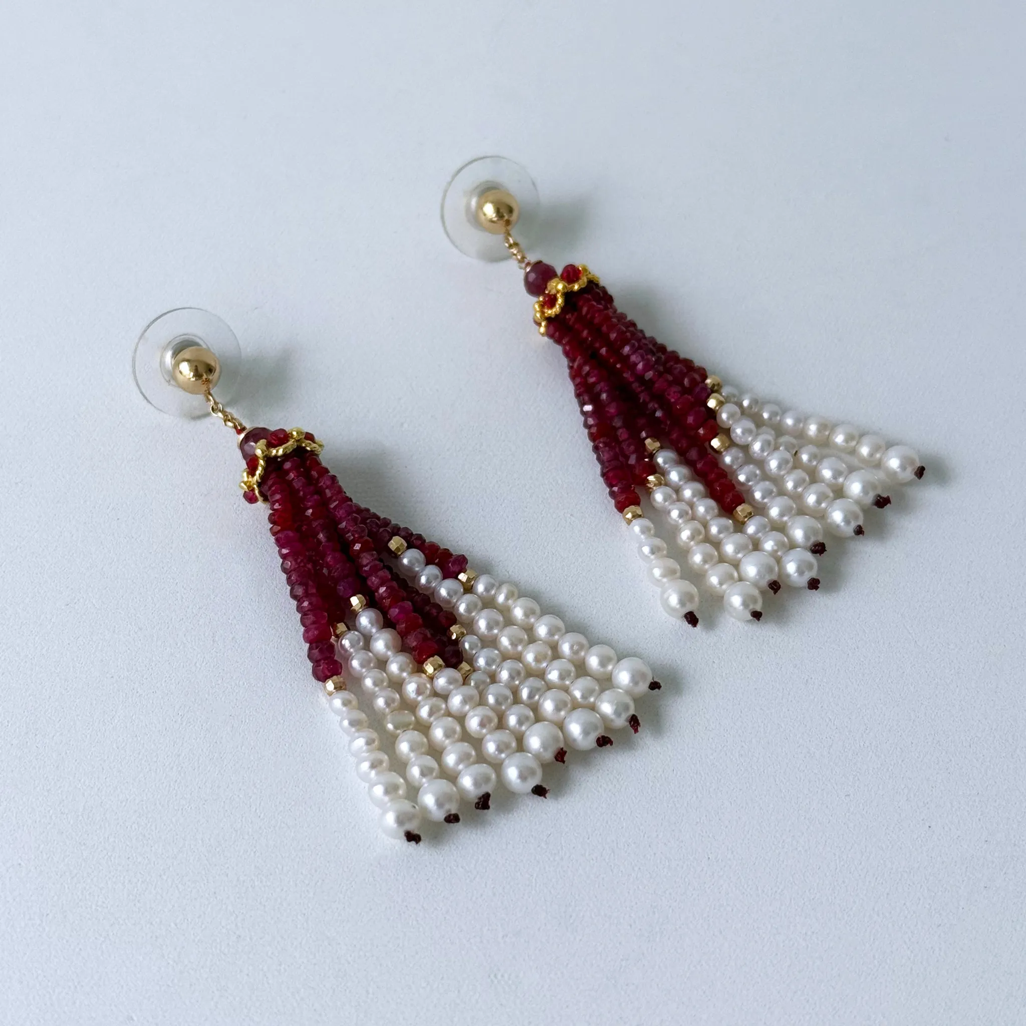 Ruby, Pearl & 14k Graduated Tassel Earrings - Image 10