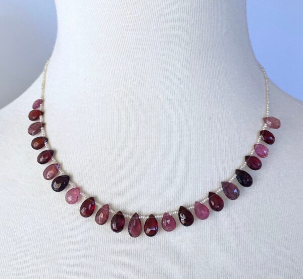 Seed Pearl, Tourmaline, Garnet & 14k Yellow Gold Necklace