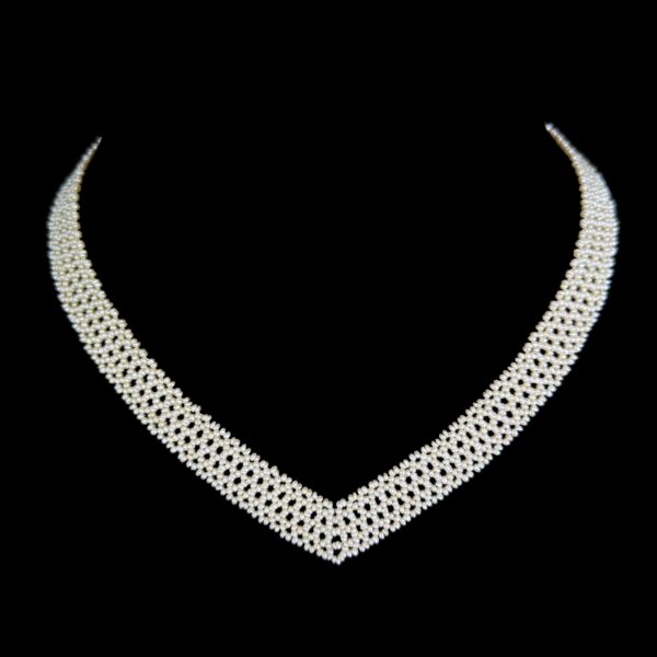 Seed Pearl Woven V Necklace With 14k Filigree Clasp
