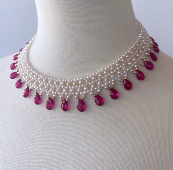 Ultimate Valentine's Pink Sapphire & Pearl Necklace, 14k Yellow Gold