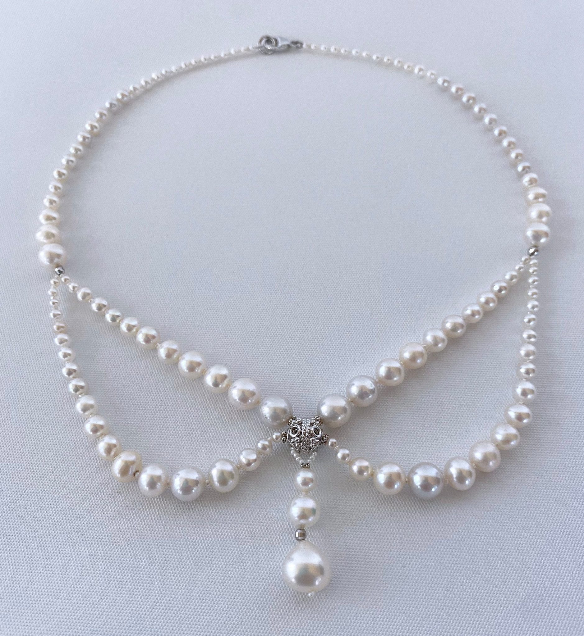 Victorian Inspired Pearl and Rhodium Draped Romance Necklace - Image 6