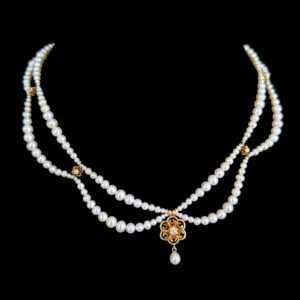 10k Gold Diamond & Pearl Draped Adjustable Necklace