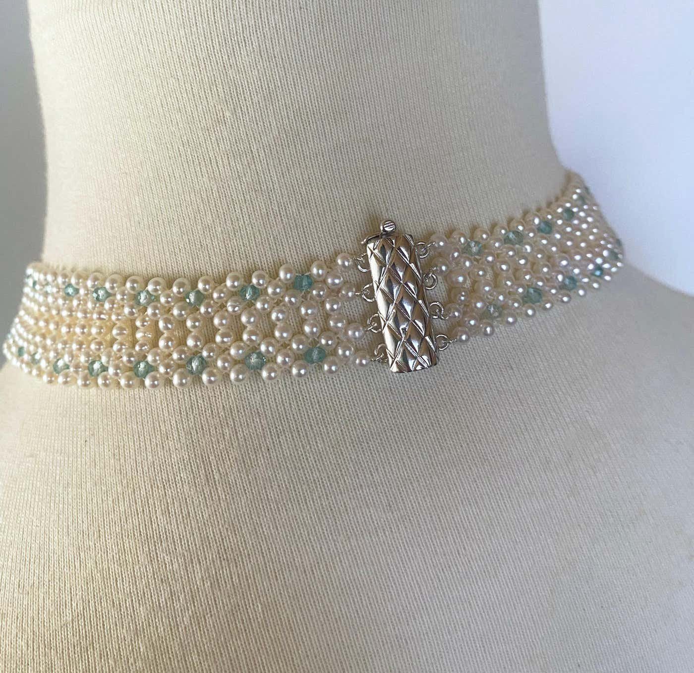 Vintage Mosaic Necklace with Aquamarine & Coral - Image 7