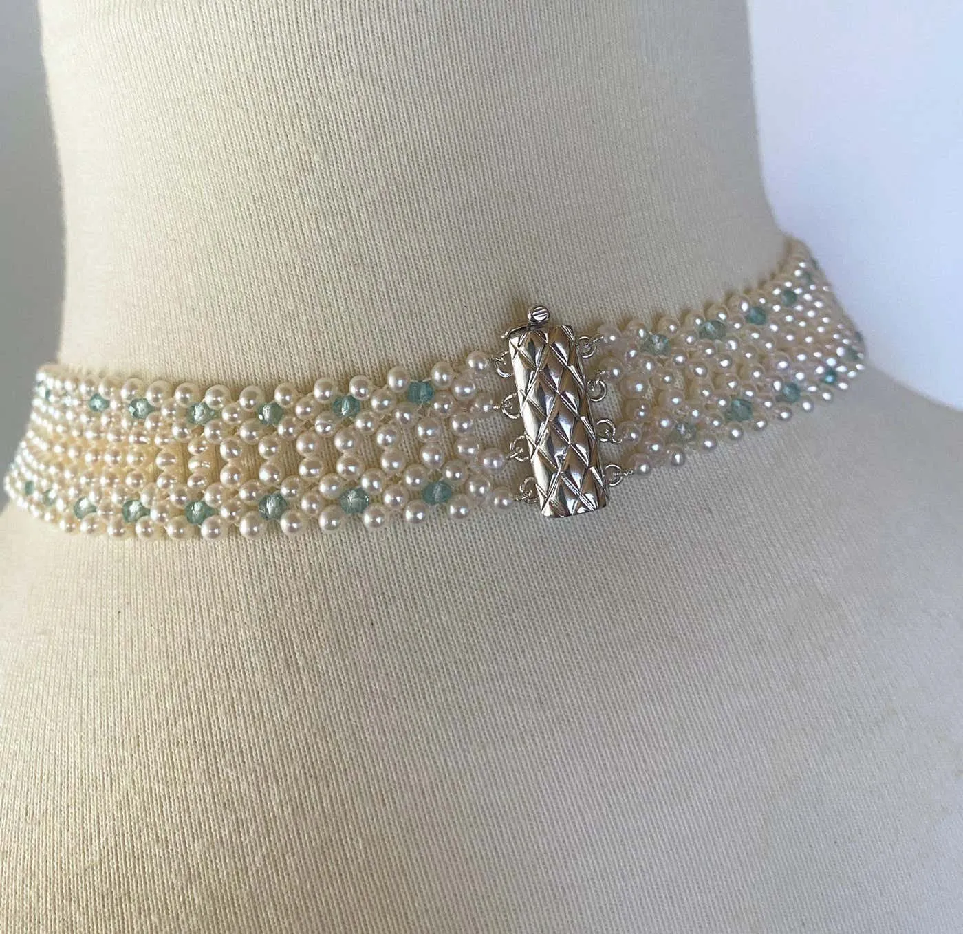 Vintage Mosaic Necklace with Aquamarine & Coral - Image 8