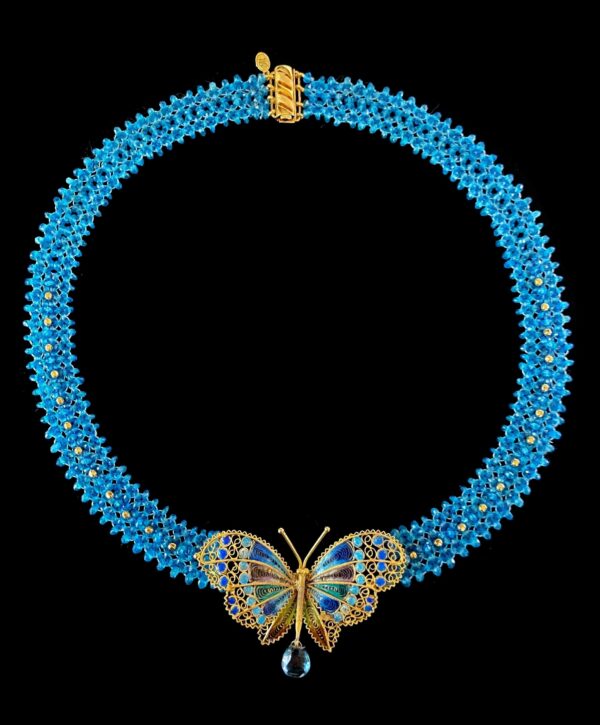 Woven 14k London Blue Topaz & Enamel Multi Color Butterfly Centerpiece