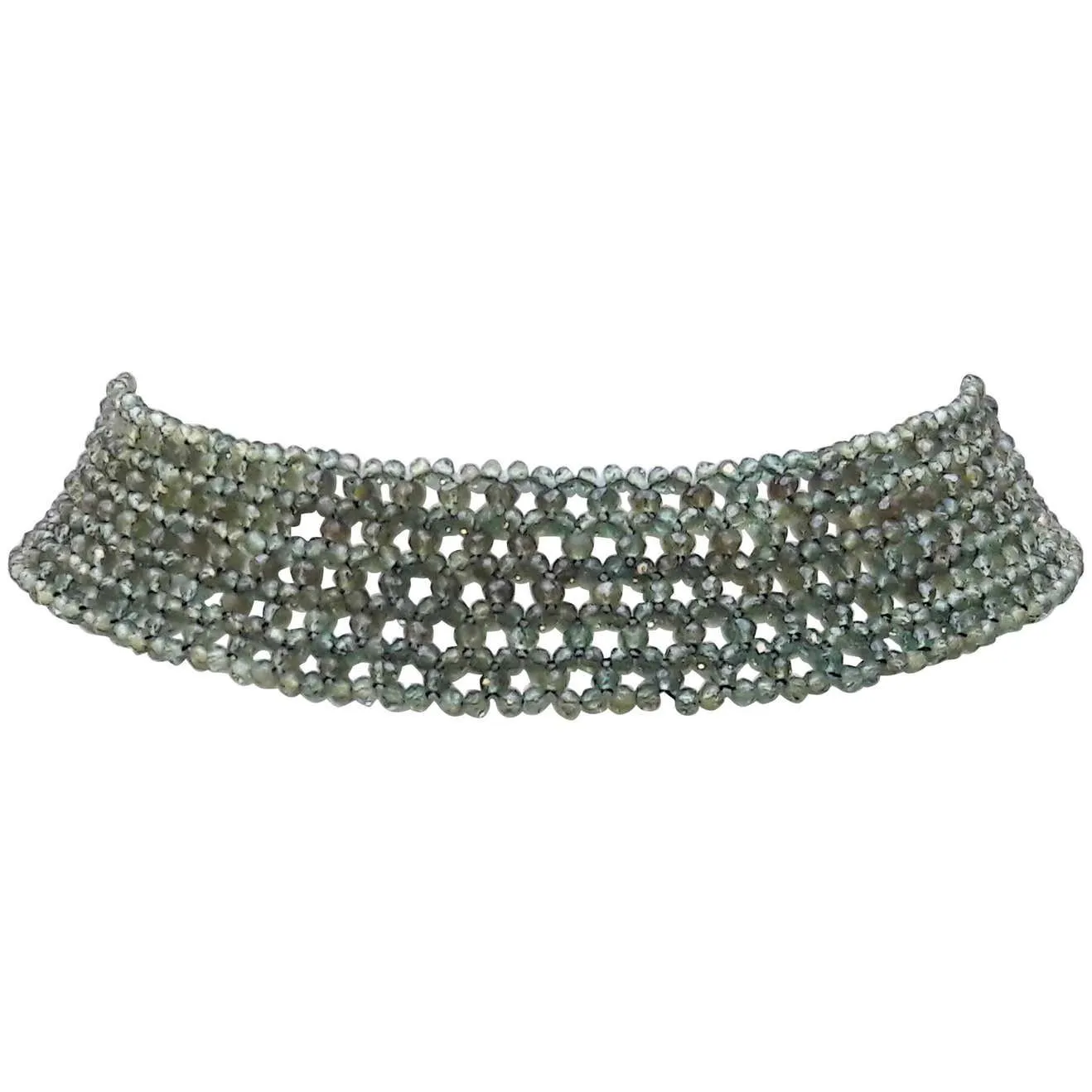 Woven Faceted Green Onyx Choker with Yellow Gold Plated Silver Clasp - Image 2