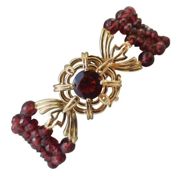 Woven Multi-Strand Faceted Garnet Beaded Bracelet & 14K Yellow Gold