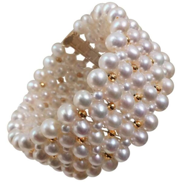 Woven Pearl Bracelet with Gold plated Beads and Clasp