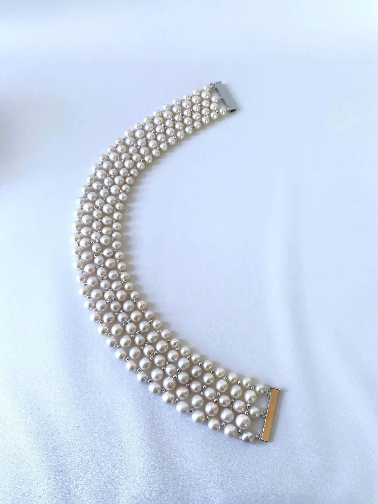 Woven Pearl Choker with Silver Rhodium Plated Disco Accents - Image 5