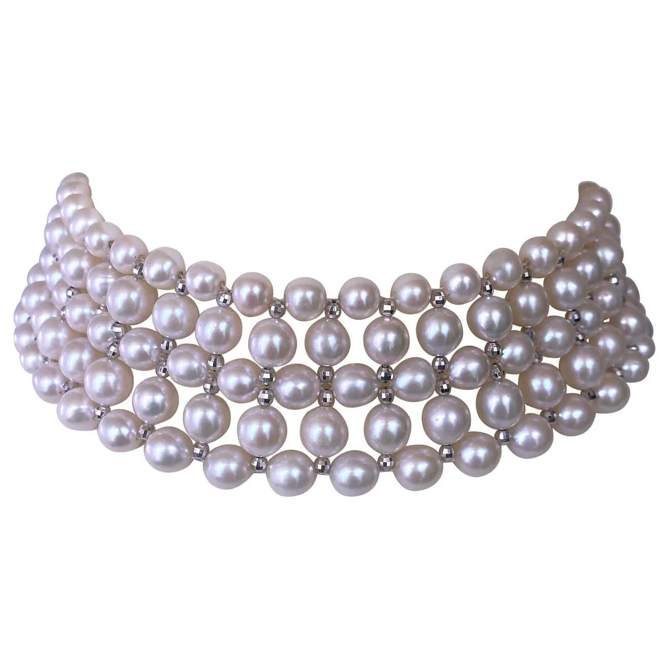 Woven Pearl Choker with Silver Rhodium Plated Disco Accents - Image 6