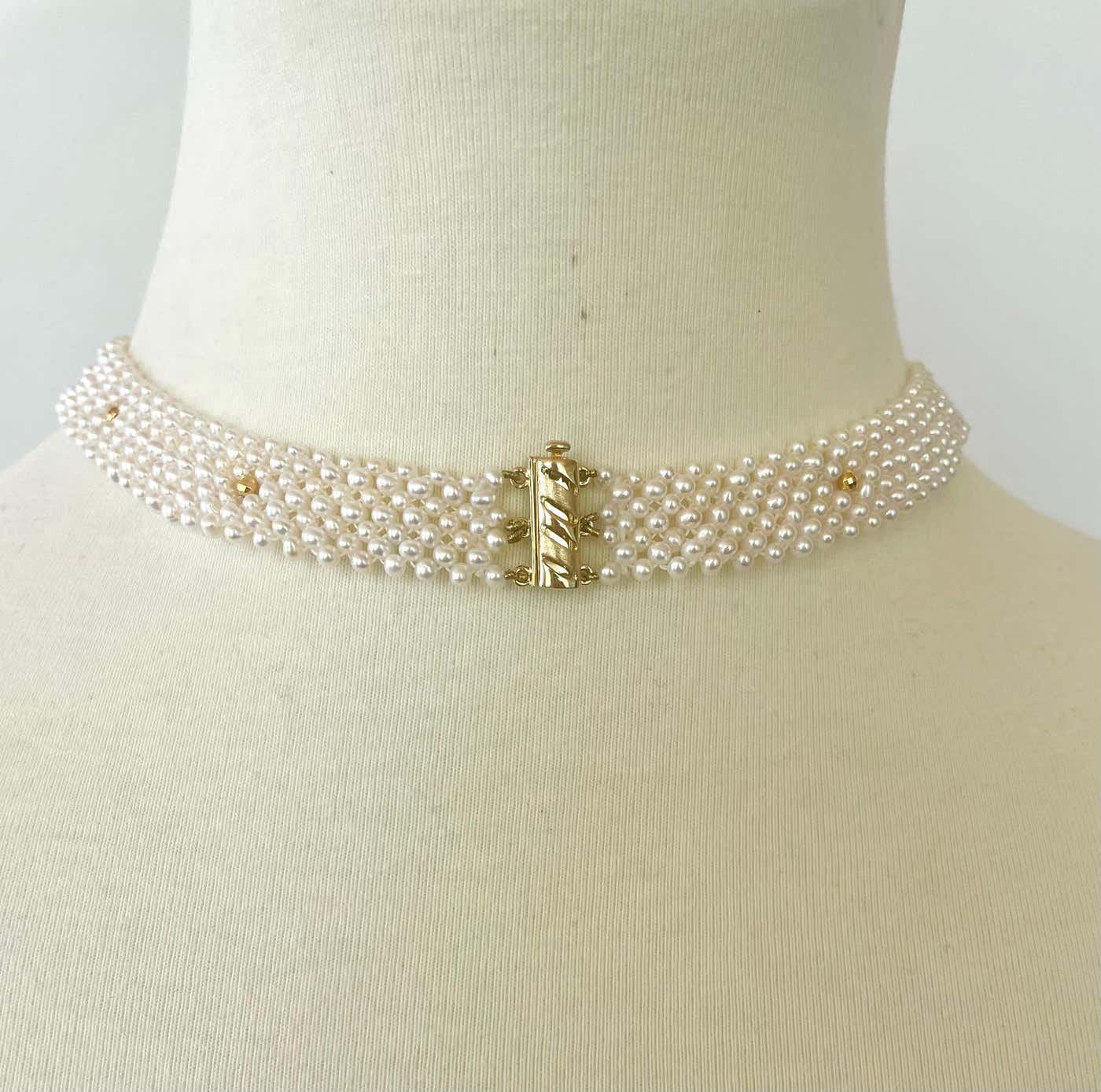 Woven Pearl Necklace With Gold Plated Vintage Garnet Brooch - Image 9