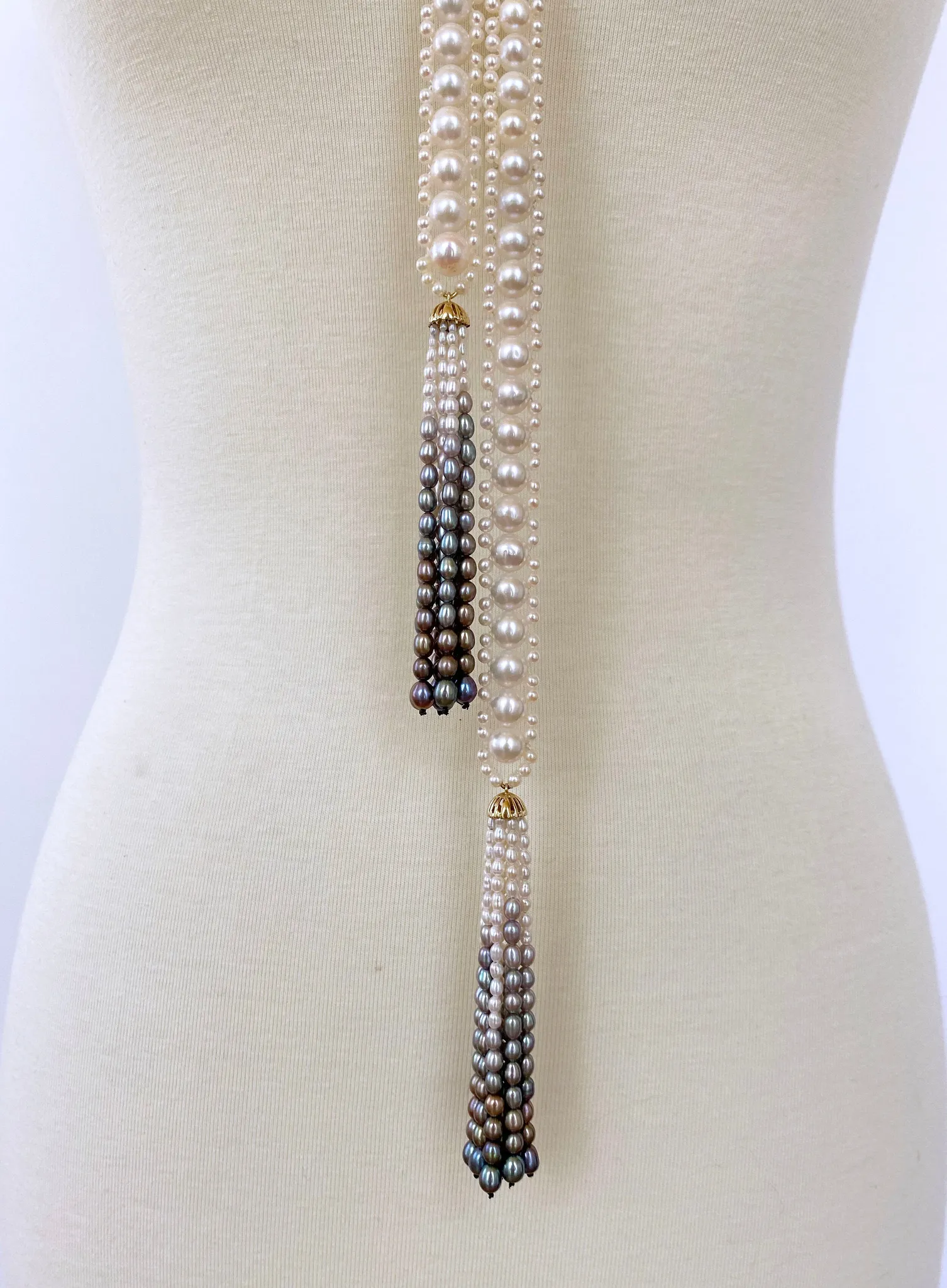 Woven Pearl Sautoir with Graduated Ombre Tassels and 14K Yellow Gold - Image 5