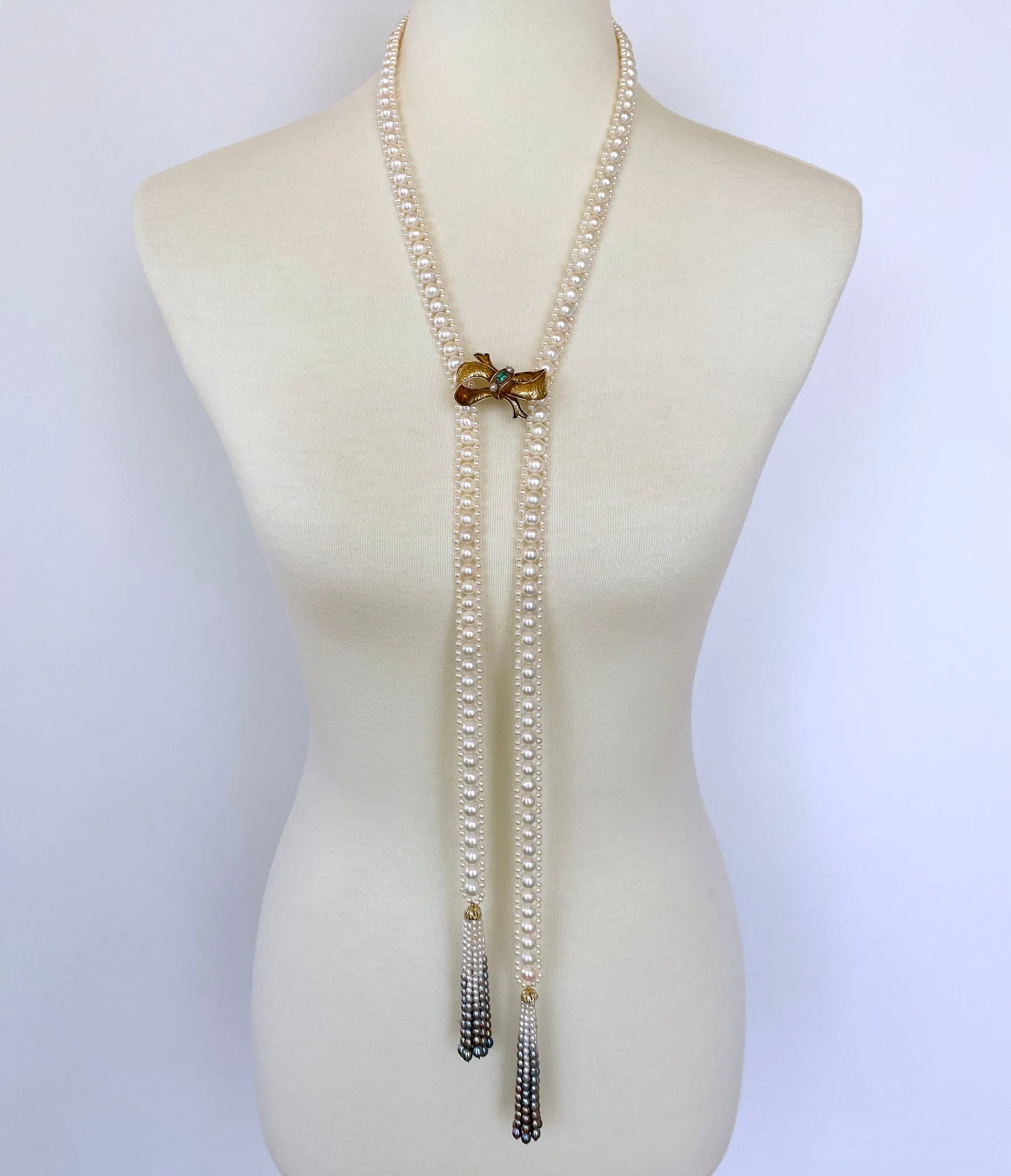 Woven Pearl Sautoir with Graduated Ombre Tassels and 14K Yellow Gold - Image 7