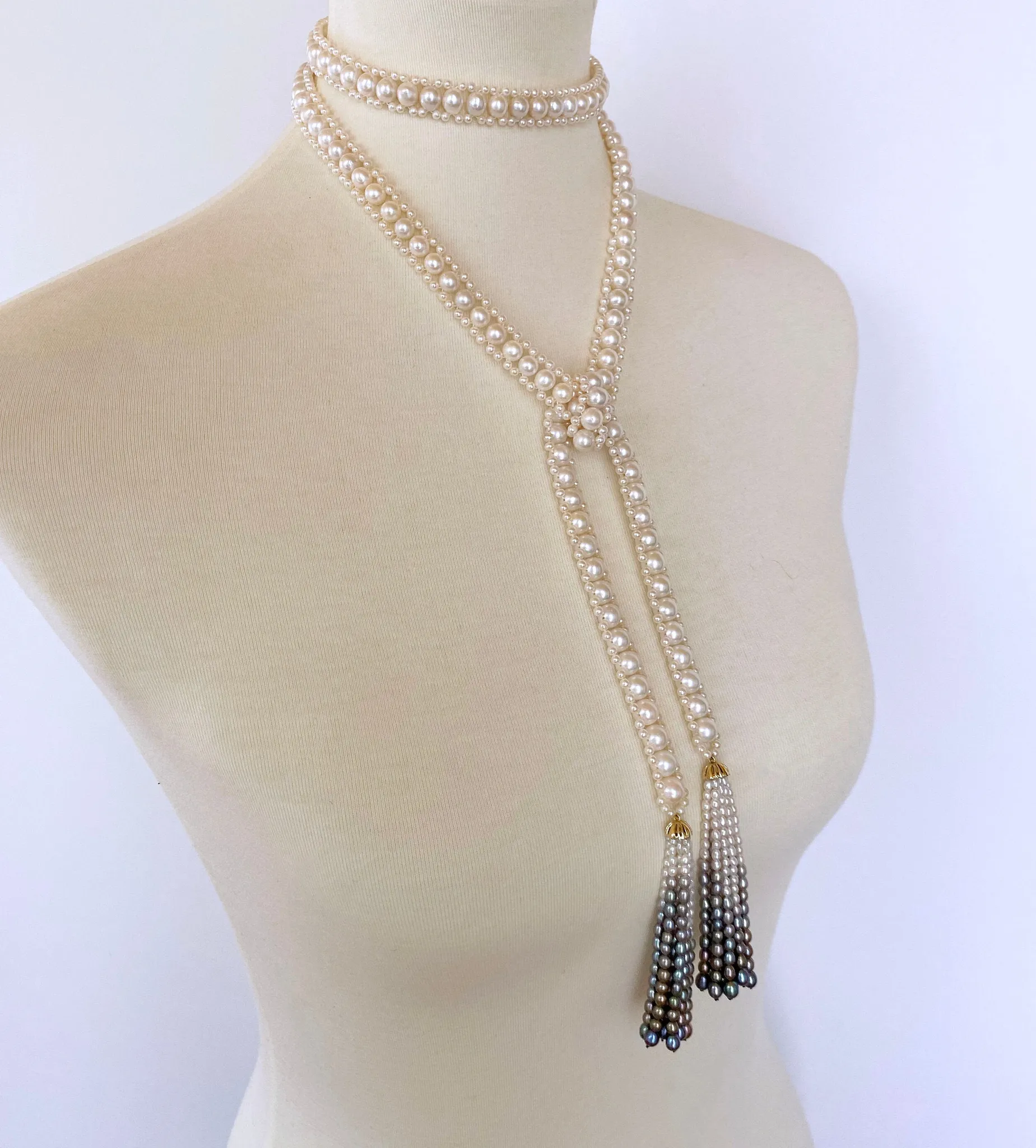 Woven Pearl Sautoir with Graduated Ombre Tassels and 14K Yellow Gold - Image 8
