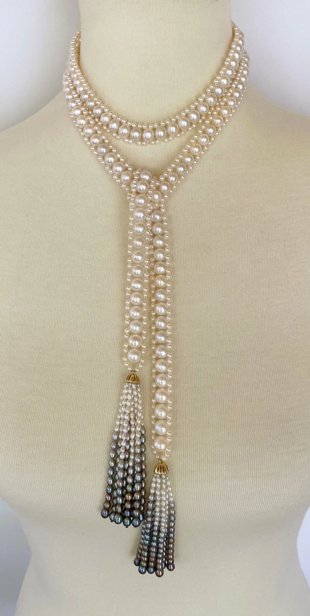 Woven Pearl Sautoir with Graduated Ombre Tassels and 14K Yellow Gold - Image 9