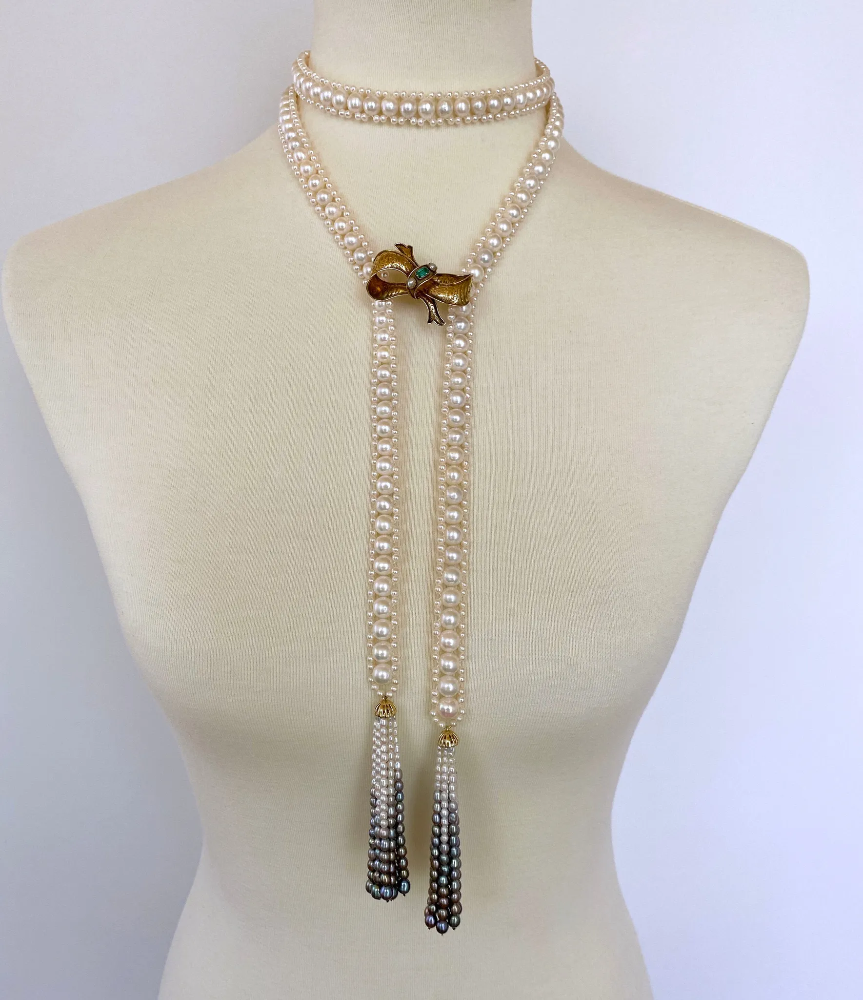 Woven Pearl Sautoir with Graduated Ombre Tassels and 14K Yellow Gold - Image 10
