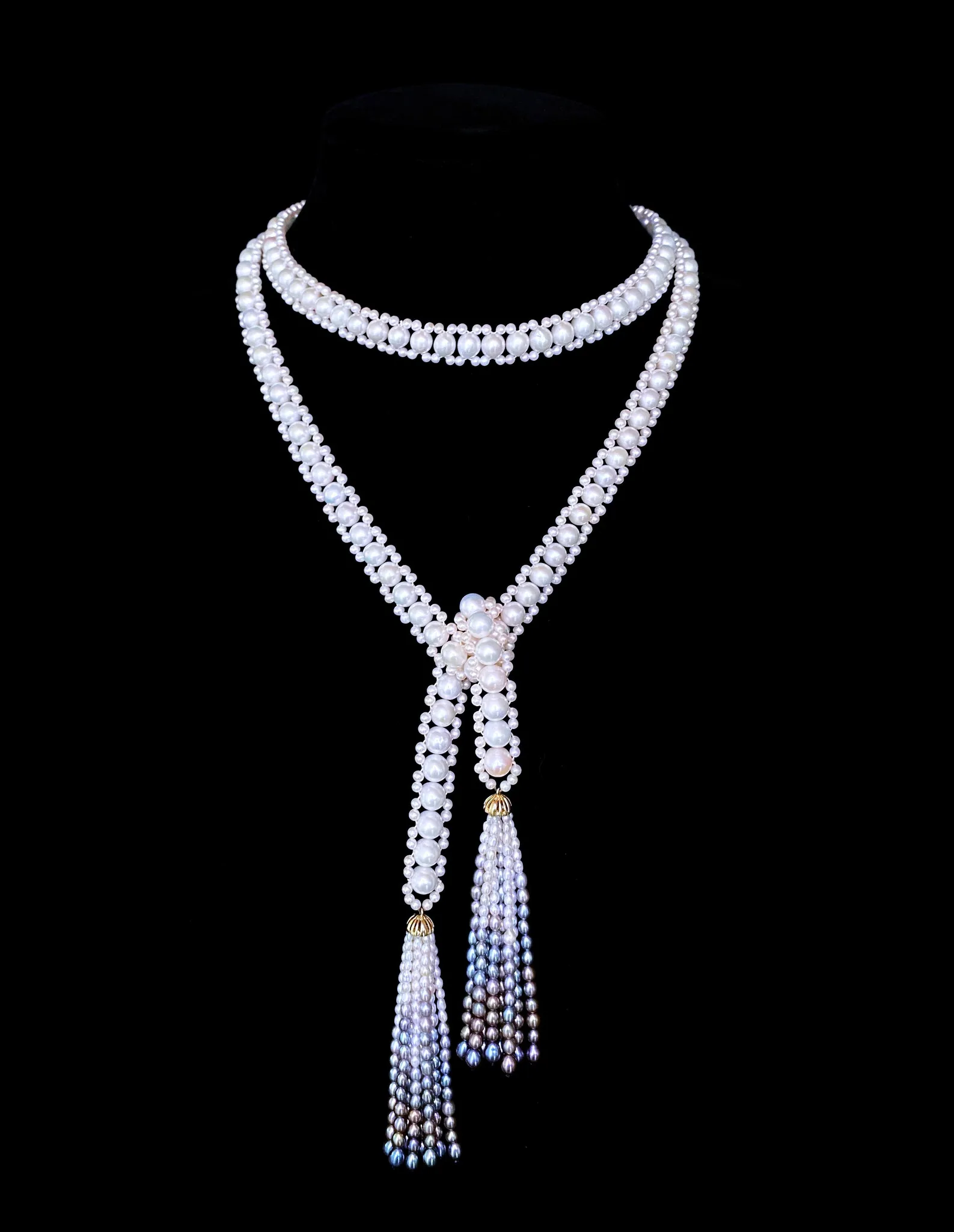 Woven Pearl Sautoir with Graduated Ombre Tassels and 14K Yellow Gold - Image 12