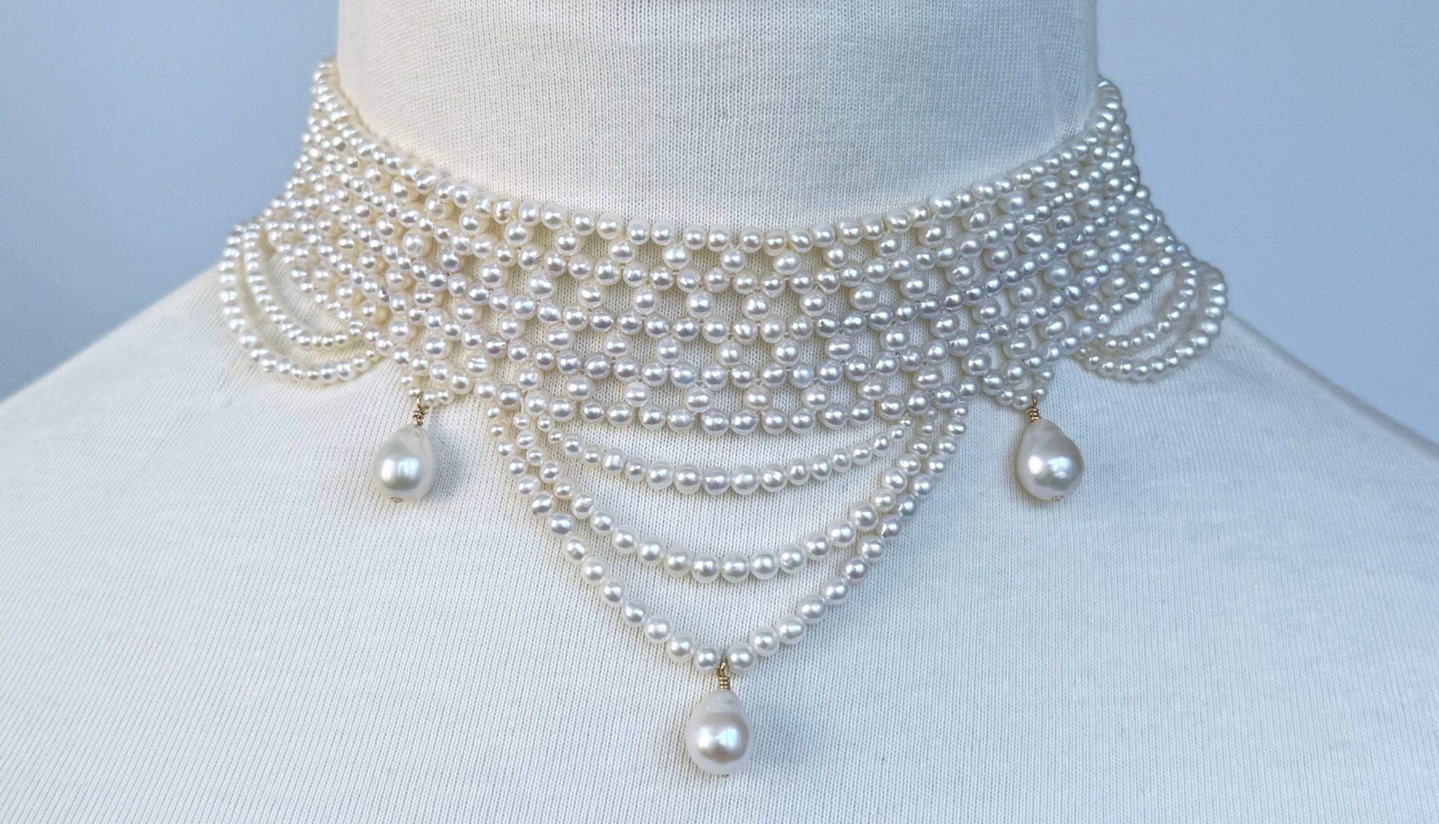 Draped Pearl Woven Choker with Adjustable Clasp - Image 2