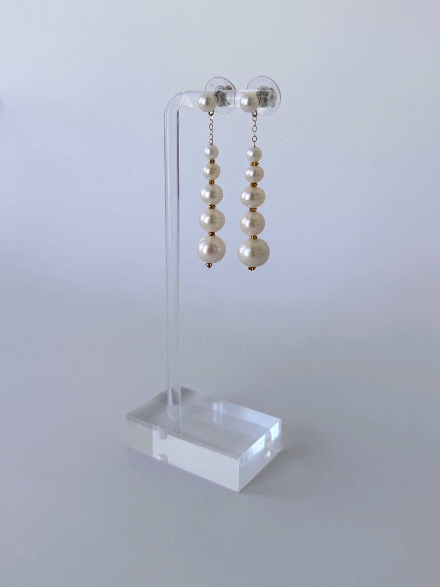 Graduated Pearl Studded Dangle Earrings with Solid 14k Yellow Gold - Image 5