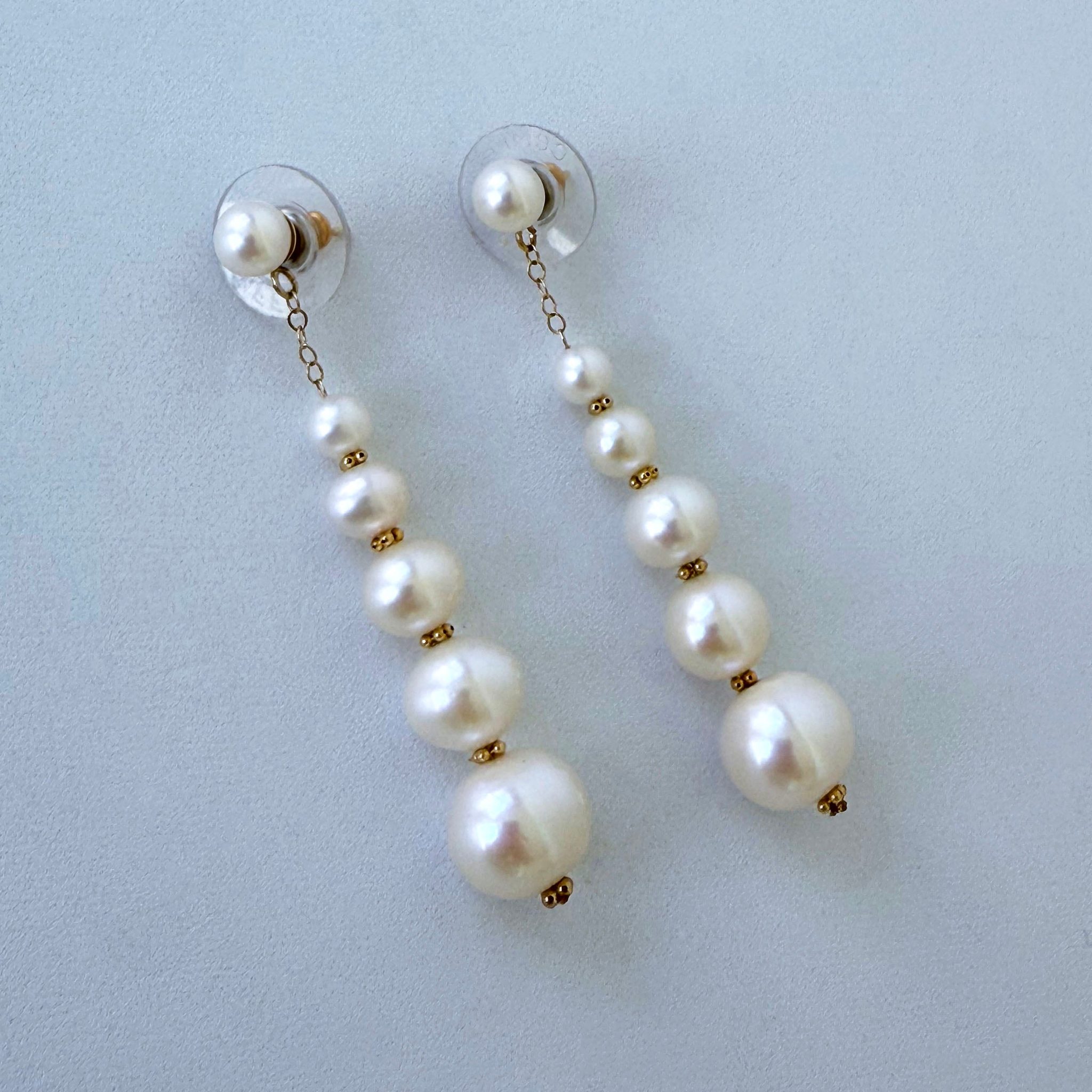 Graduated Pearl Studded Dangle Earrings with Solid 14k Yellow Gold - Image 6